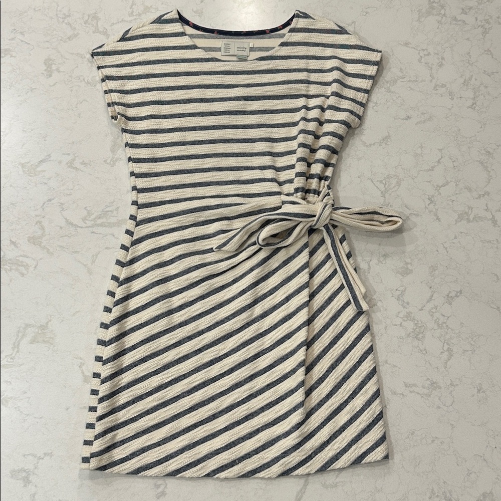 Anthropologie Saturday Sunday Striped Yael Side Tie Dress Shift Terrycloth - Picture 4 of 14